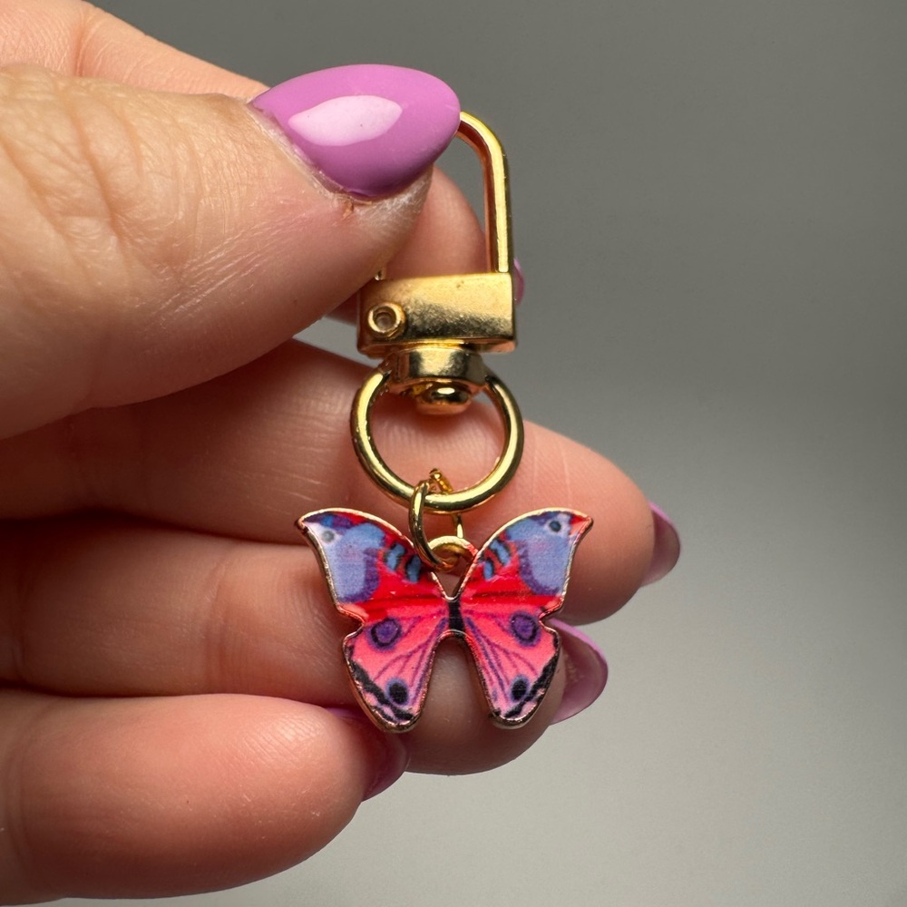 Enamel & Gold Butterfly Pink & Purple Bag Charm/Key Chain